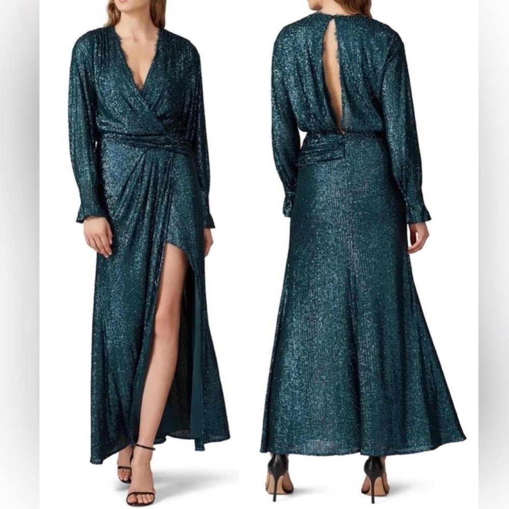 Jonathan Simkhai Sequin Drape Front Gown – Teal Blue | Size 6